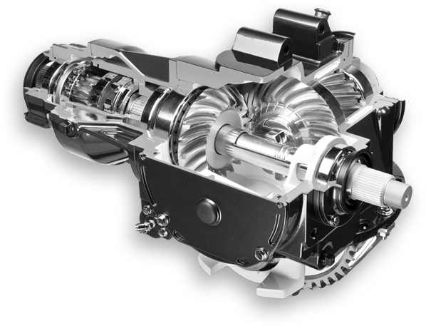 Cutaway of a Mack differential carrier showing the gearing